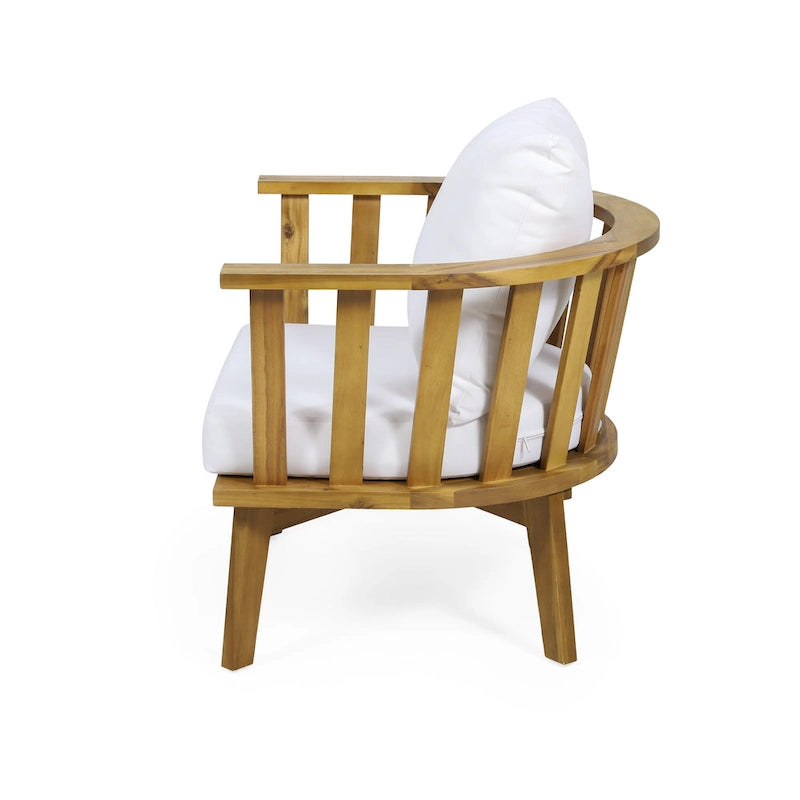 Set di mobili da patio in acacia a 4 pezzi Roomfitters, set da conversazione per esterni con divano profondo, cuscini e tavolo, crema
