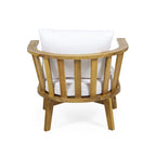 Set di mobili da patio in acacia a 4 pezzi Roomfitters, set da conversazione per esterni con divano profondo, cuscini e tavolo, crema