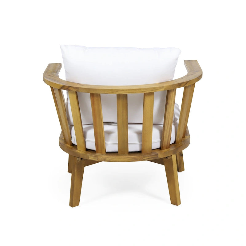 Set di mobili da patio in acacia a 4 pezzi Roomfitters, set da conversazione per esterni con divano profondo, cuscini e tavolo, crema