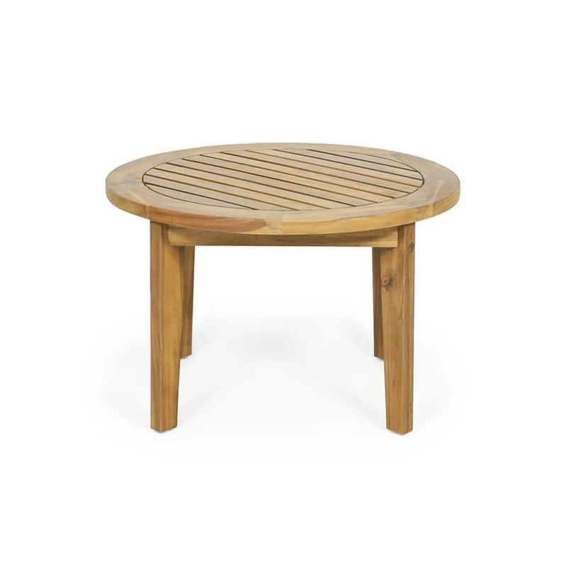 Set di mobili da patio in acacia a 4 pezzi Roomfitters, set da conversazione per esterni con divano profondo, cuscini e tavolo, crema
