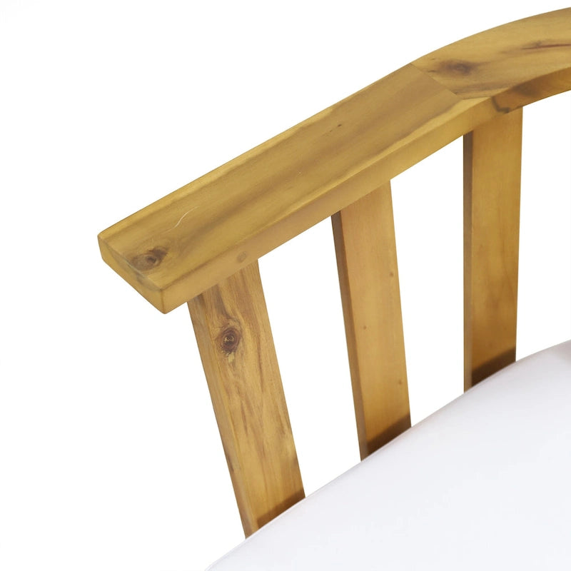 Set di mobili da patio in acacia a 4 pezzi Roomfitters, set da conversazione per esterni con divano profondo, cuscini e tavolo, crema