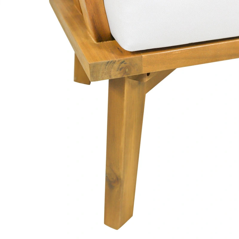 Set di mobili da patio in acacia a 4 pezzi Roomfitters, set da conversazione per esterni con divano profondo, cuscini e tavolo, crema