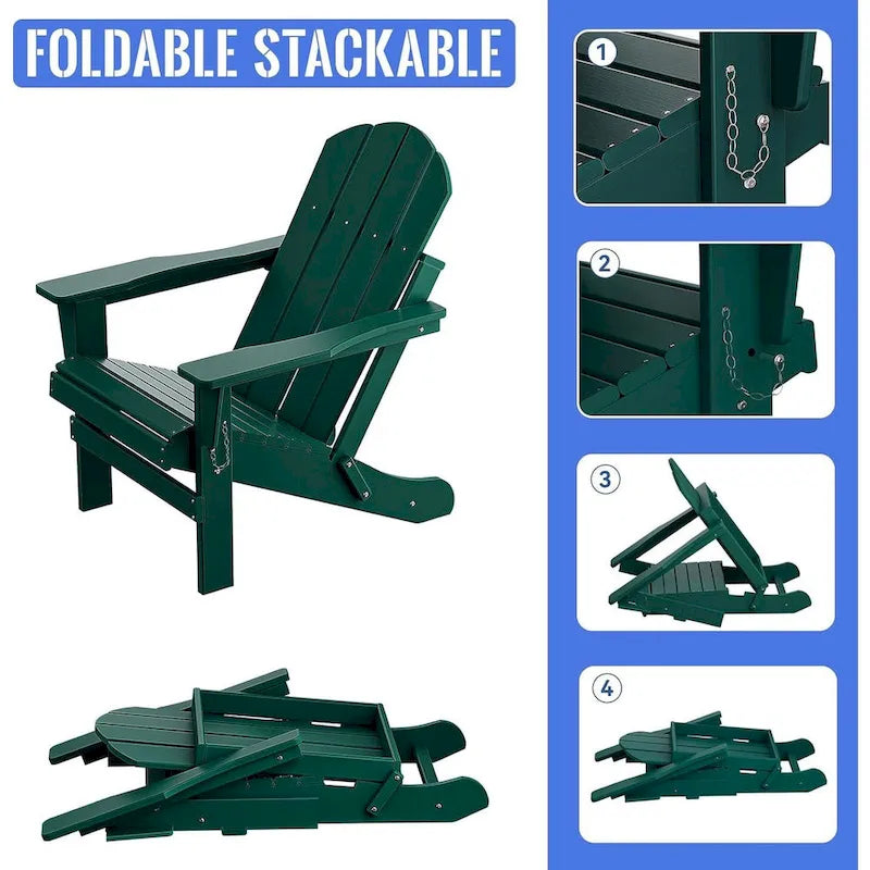 Sedia Adirondack Pieghevole, Robusto Legno Polietilene HDPE, Sedia da Esterno per Balcone, Portico, Patio, Prato, Cortile, Terrazzo, Giardino