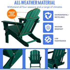 Sedia Adirondack Pieghevole, Robusto Legno Polietilene HDPE, Sedia da Esterno per Balcone, Portico, Patio, Prato, Cortile, Terrazzo, Giardino