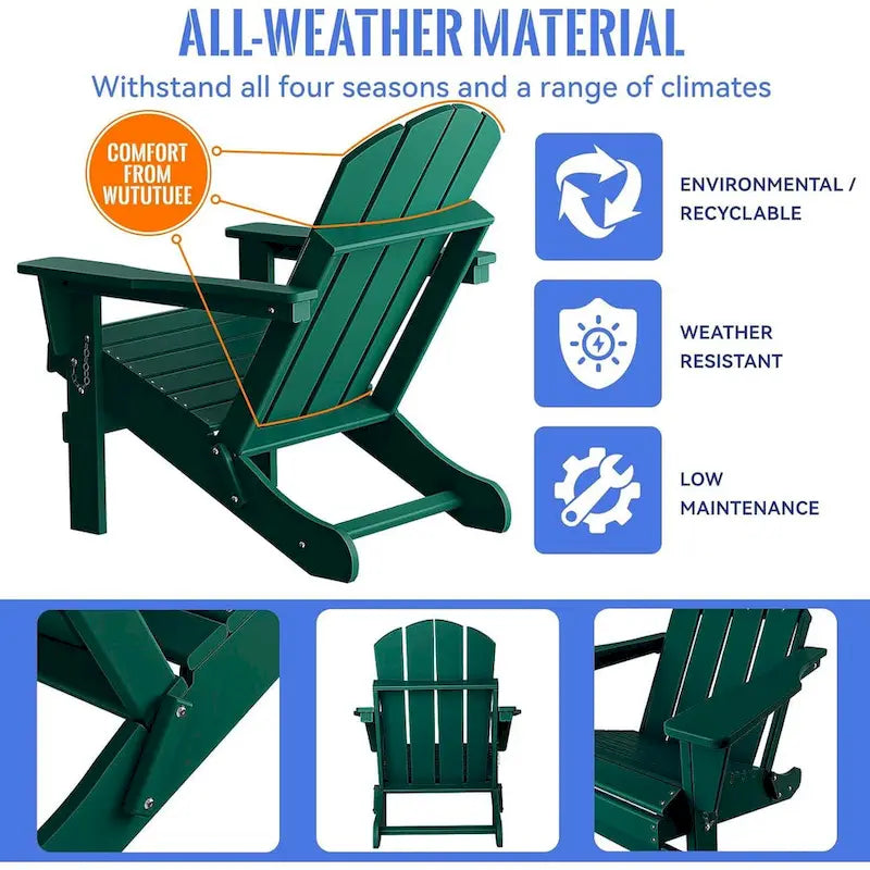 Sedia Adirondack Pieghevole, Robusto Legno Polietilene HDPE, Sedia da Esterno per Balcone, Portico, Patio, Prato, Cortile, Terrazzo, Giardino