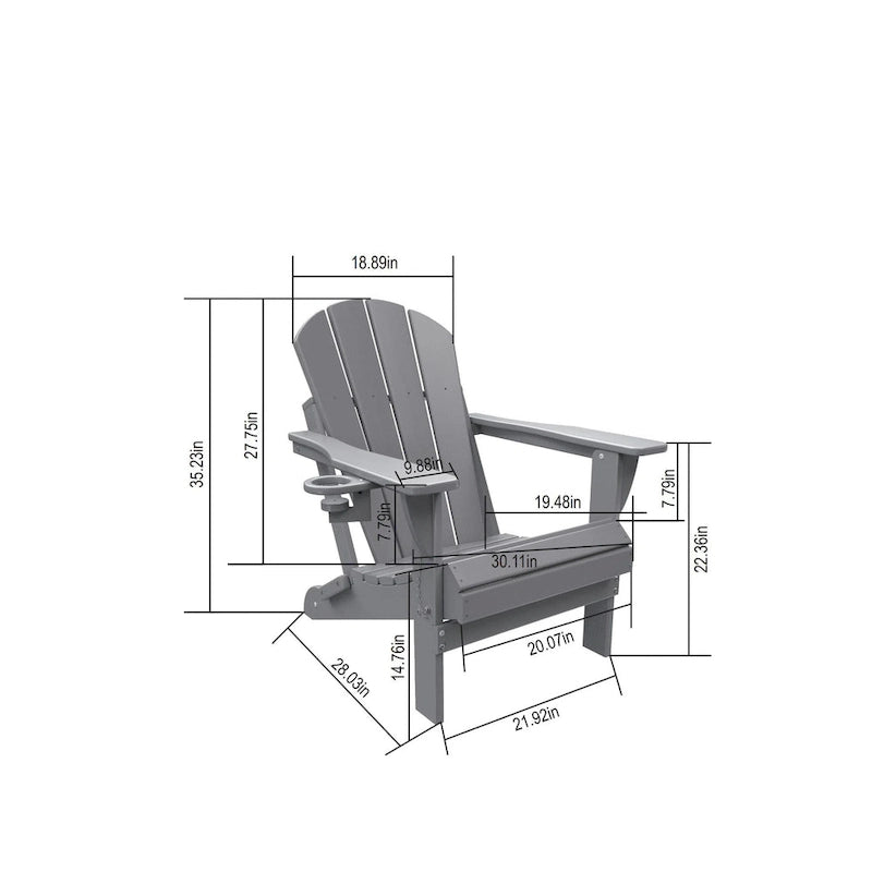Sedia Adirondack Pieghevole, Robusto Legno Polietilene HDPE, Sedia da Esterno per Balcone, Portico, Patio, Prato, Cortile, Terrazzo, Giardino