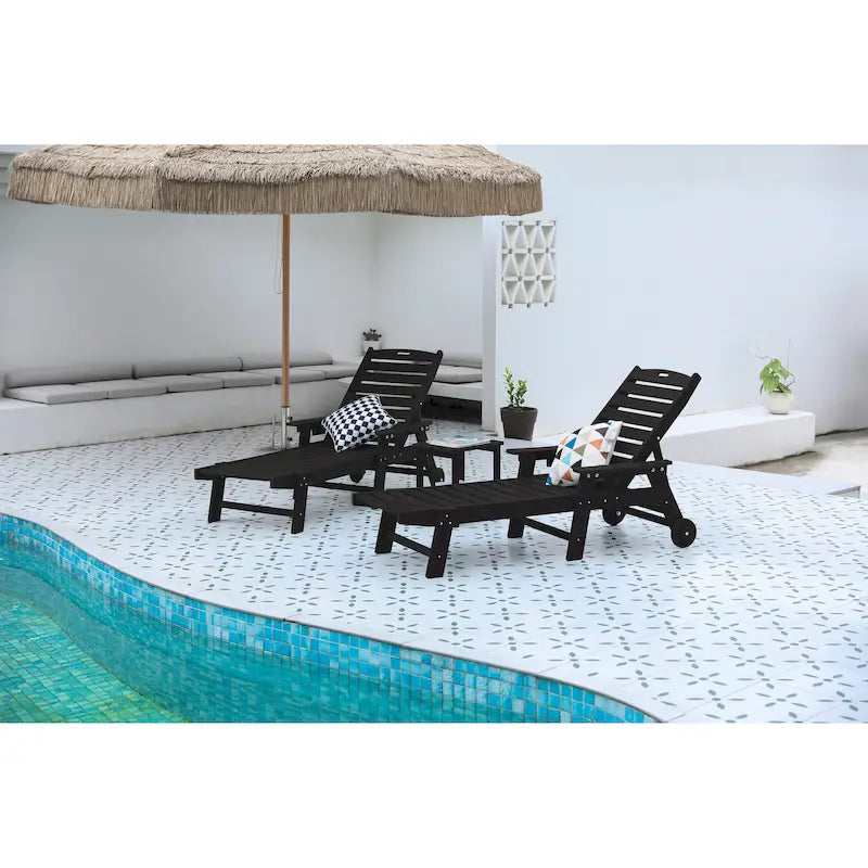 Set di 3 Chaise Longue Oversize, Chaise Longue da Esterno per Tutte le Stagioni con 5 Posizioni, Ruote e Portabicchieri