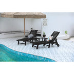 Set di 3 Chaise Longue Oversize, Chaise Longue da Esterno per Tutte le Stagioni con 5 Posizioni, Ruote e Portabicchieri