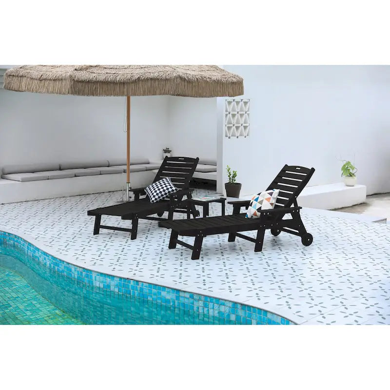 3-Piece Oversized Chaise Lounge Chair Set, All Weather Patio Lounge Chair with 5 Positions, Wheels & Cup Holder