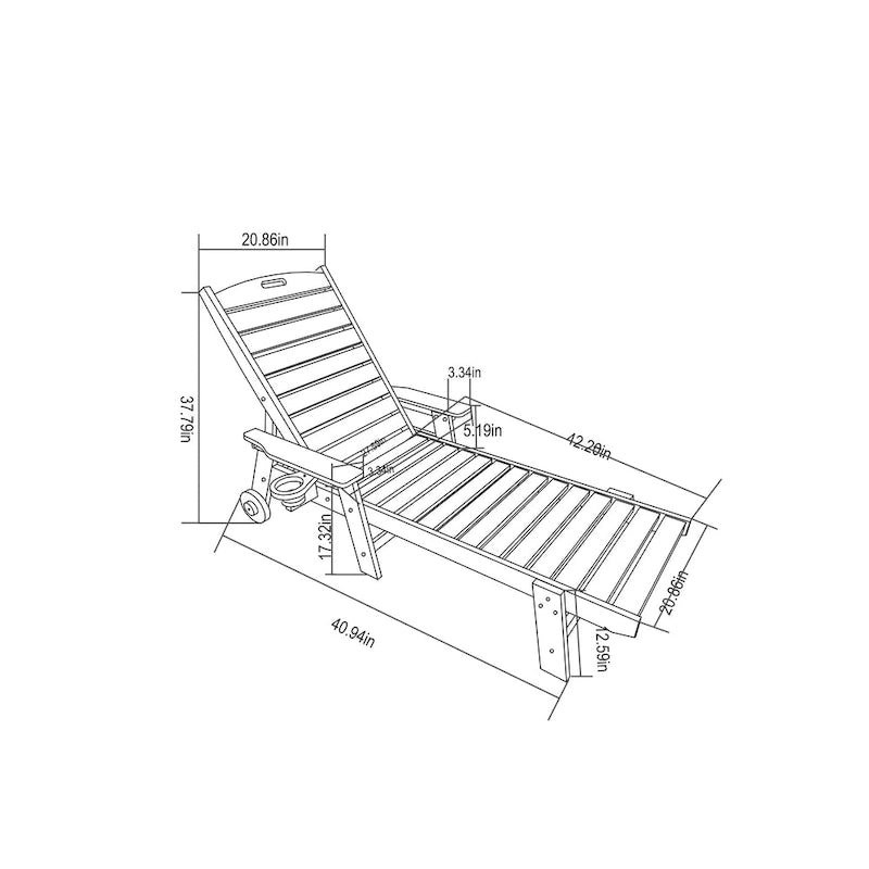 Set di 3 Chaise Longue Oversize, Chaise Longue da Esterno per Tutte le Stagioni con 5 Posizioni, Ruote e Portabicchieri