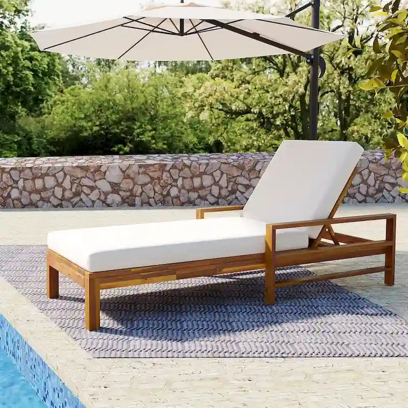 Roomfitters Acacia Wood Adjustable Backrest Outdoor Lounge Chair for Gardens, Terraces, Poolside Areas