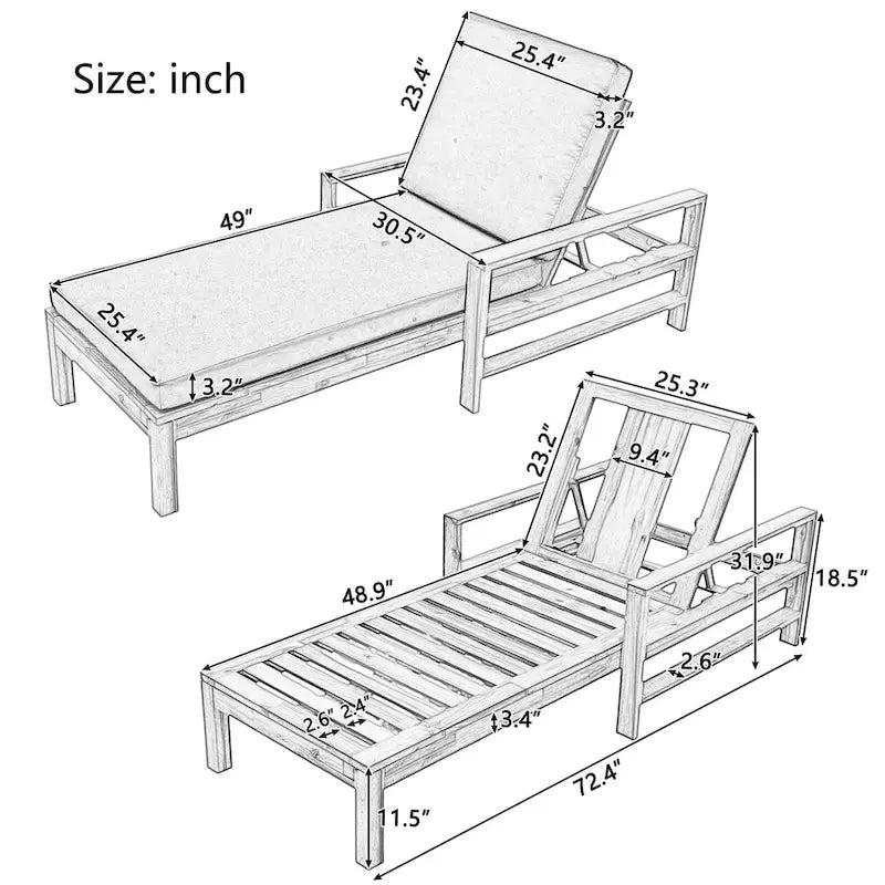 Sdraio da esterno Roomfitters in legno di acacia con schienale regolabile per giardini, terrazze, aree a bordo piscina