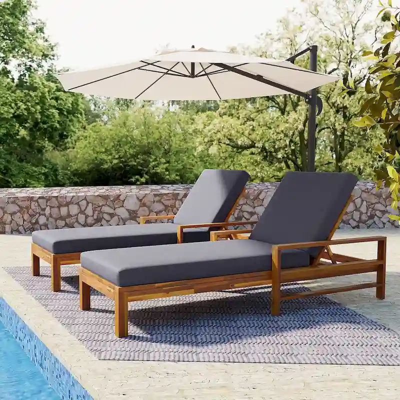 Sdraio da esterno Roomfitters in legno di acacia con schienale regolabile per giardini, terrazze, aree a bordo piscina