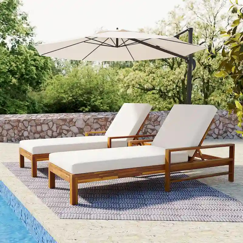 Sdraio da esterno Roomfitters in legno di acacia con schienale regolabile per giardini, terrazze, aree a bordo piscina