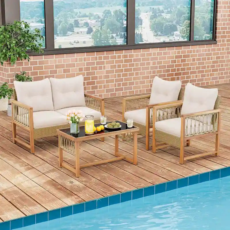 Set di mobili da giardino Costway 4 pezzi con cuscini e struttura in legno di acacia - Vedi dettagli