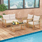 Set di mobili da giardino Costway 4 pezzi con cuscini e struttura in legno di acacia - Vedi dettagli