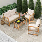 Set di mobili da giardino Costway 4 pezzi con cuscini e struttura in legno di acacia - Vedi dettagli