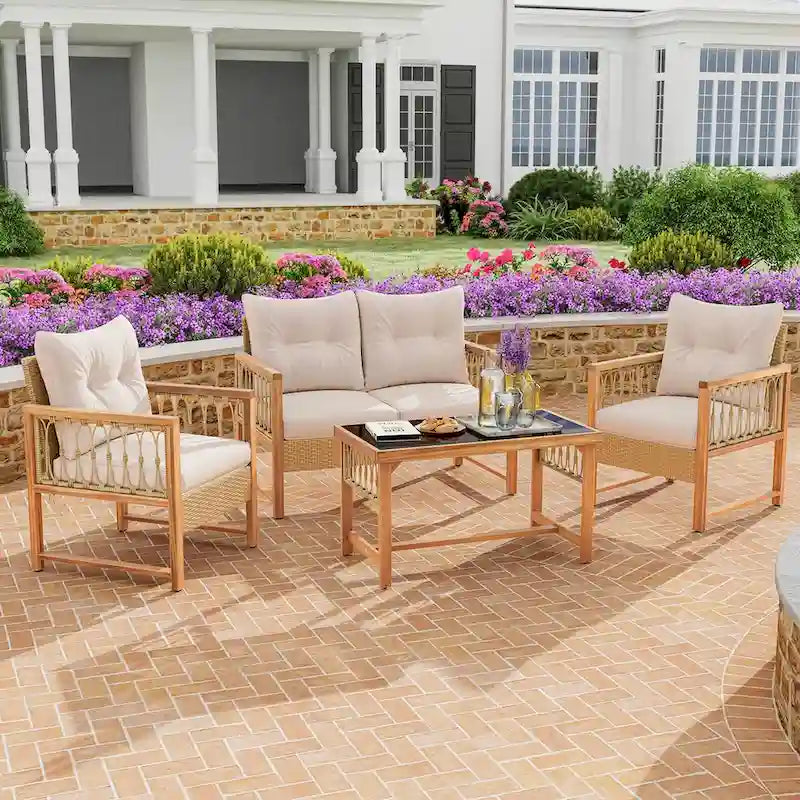 Set di mobili da giardino Costway 4 pezzi con cuscini e struttura in legno di acacia - Vedi dettagli