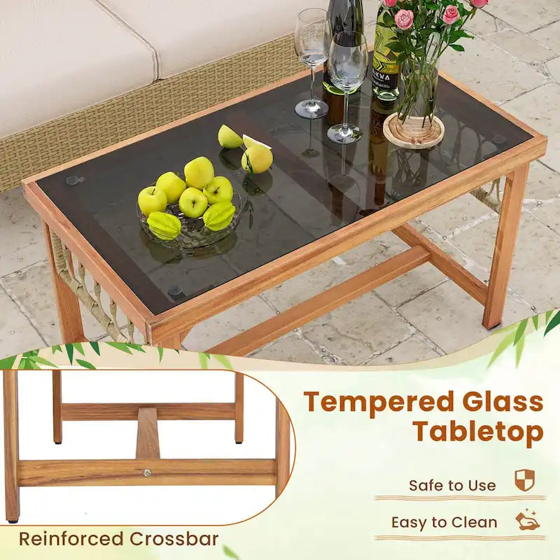 Set di mobili da giardino Costway 4 pezzi con cuscini e struttura in legno di acacia - Vedi dettagli