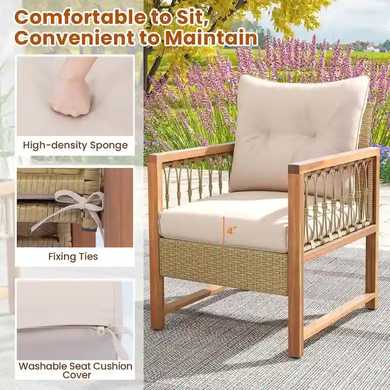 Set di mobili da giardino Costway 4 pezzi con cuscini e struttura in legno di acacia - Vedi dettagli