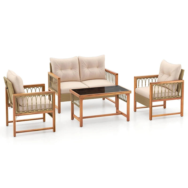 Set di mobili da giardino Costway 4 pezzi con cuscini e struttura in legno di acacia - Vedi dettagli