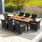 Costway 9 PCS Outdoor Dining Set with Acacia Wood Tabletop, Umbrella - See Details