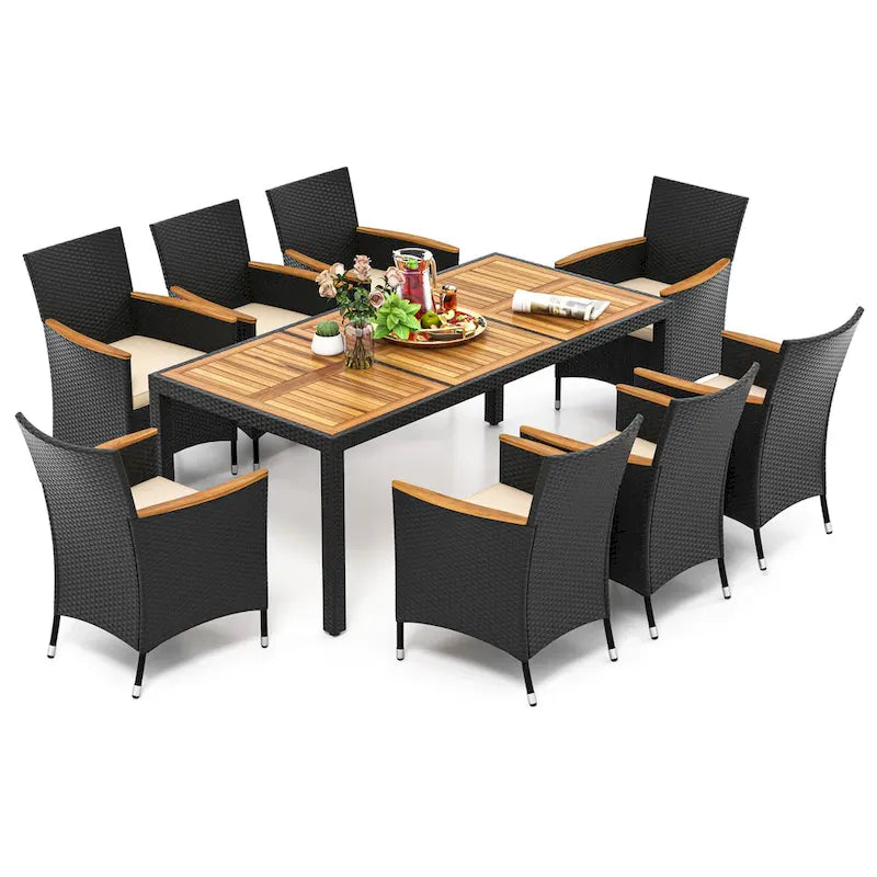 Ensemble de salle à manger d'extérieur Costway 9 pièces avec plateau de table en bois d'acacia, parasol - Voir détails
