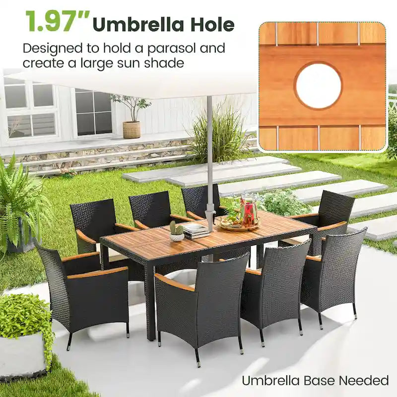 Ensemble de salle à manger d'extérieur Costway 9 pièces avec plateau de table en bois d'acacia, parasol - Voir détails