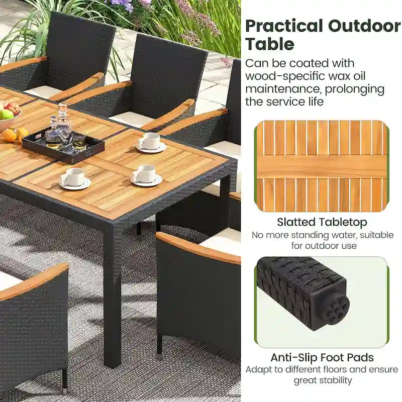 Ensemble de salle à manger d'extérieur Costway 9 pièces avec plateau de table en bois d'acacia, parasol - Voir détails