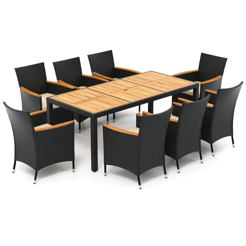 Ensemble de salle à manger d'extérieur Costway 9 pièces avec plateau de table en bois d'acacia, parasol - Voir détails