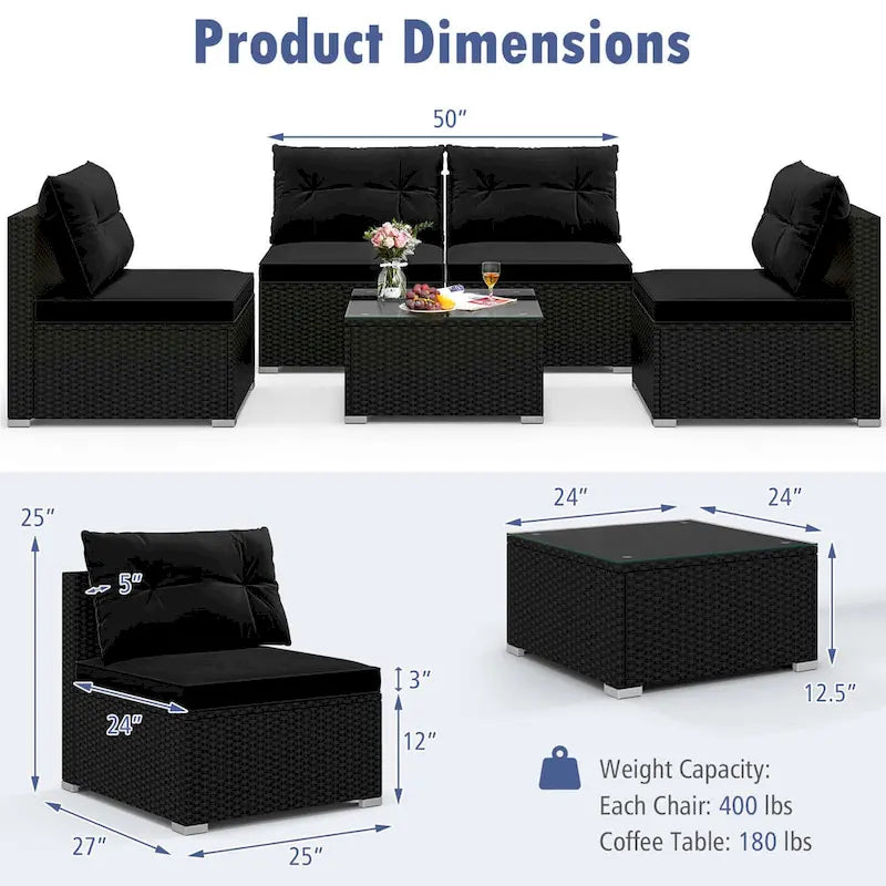 Ensemble de mobilier d'extérieur 5 pièces Costway avec coussins d'assise et de dossier - Voir détails