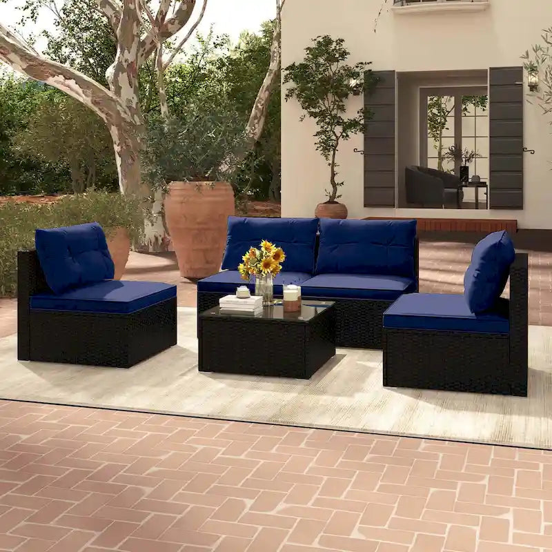 Ensemble de mobilier d'extérieur 5 pièces Costway avec coussins d'assise et de dossier - Voir détails