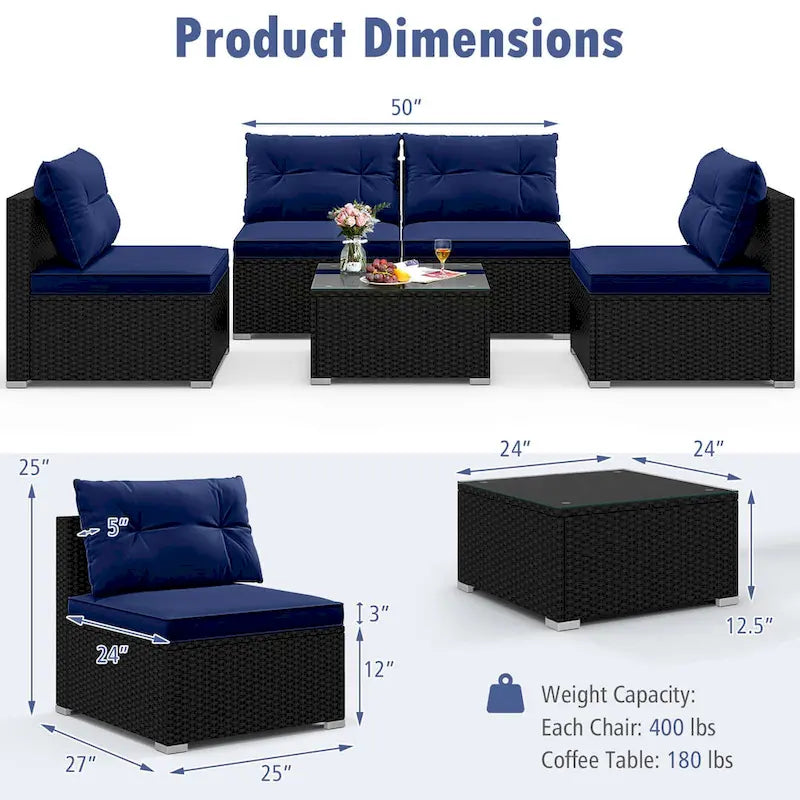Ensemble de mobilier d'extérieur 5 pièces Costway avec coussins d'assise et de dossier - Voir détails