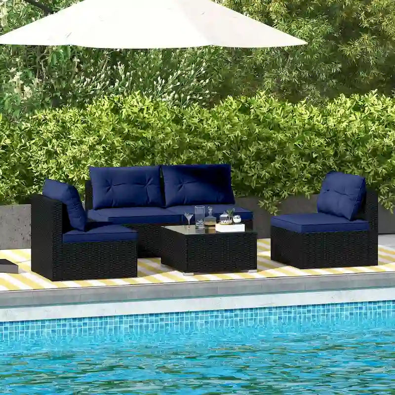 Ensemble de mobilier d'extérieur 5 pièces Costway avec coussins d'assise et de dossier - Voir détails