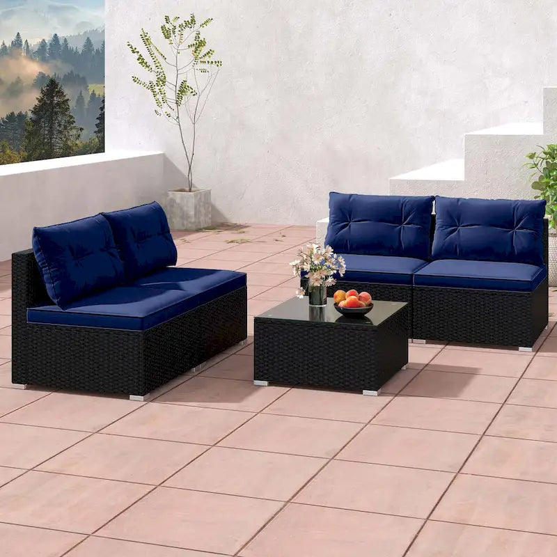 Ensemble de mobilier d'extérieur 5 pièces Costway avec coussins d'assise et de dossier - Voir détails