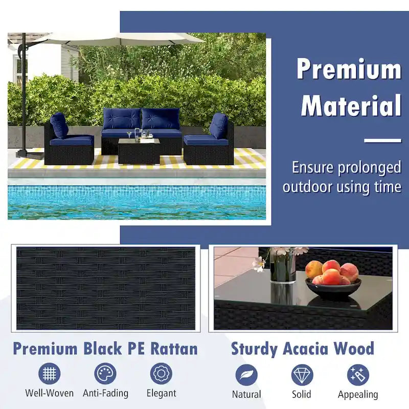 Ensemble de mobilier d'extérieur 5 pièces Costway avec coussins d'assise et de dossier - Voir détails