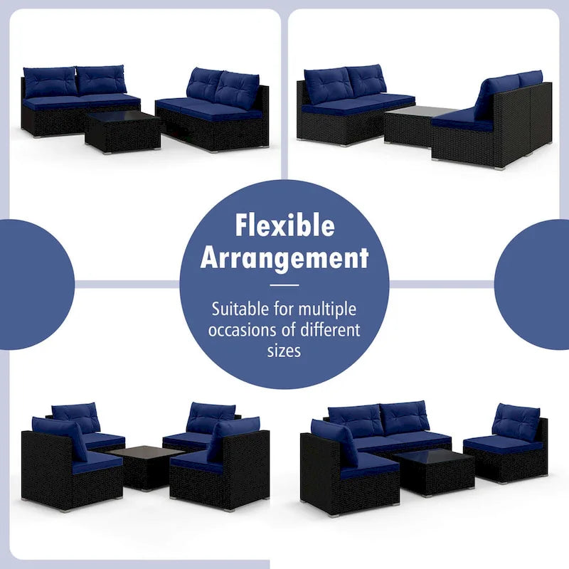 Ensemble de mobilier d'extérieur 5 pièces Costway avec coussins d'assise et de dossier - Voir détails