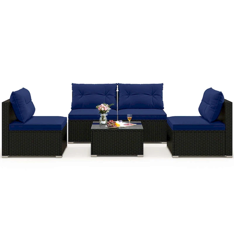 Ensemble de mobilier d'extérieur 5 pièces Costway avec coussins d'assise et de dossier - Voir détails
