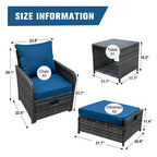 Ensemble de 5 chaises de patio en osier avec repose-pieds et table basse