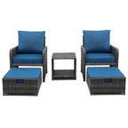 Ensemble de 5 chaises de patio en osier avec repose-pieds et table basse