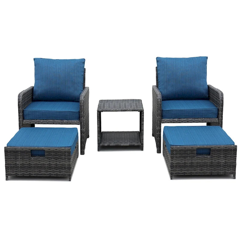 Ensemble de 5 chaises de patio en osier avec repose-pieds et table basse