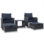 Ensemble de 5 chaises de patio en osier avec repose-pieds et table basse