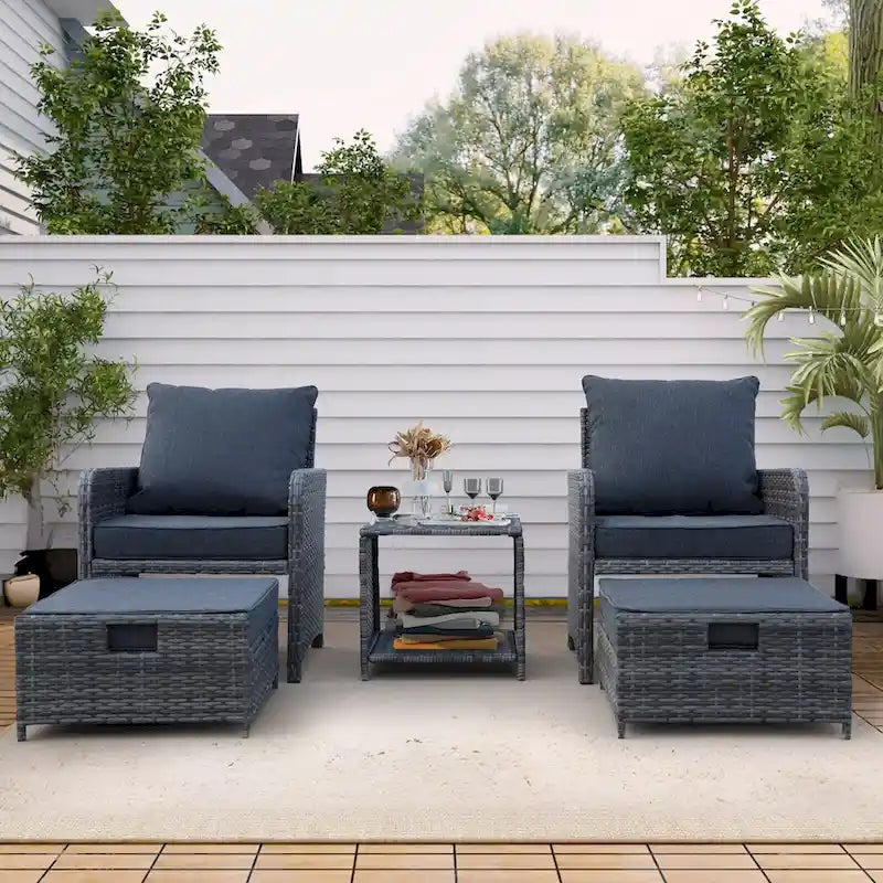 Ensemble de 5 chaises de patio en osier avec repose-pieds et table basse