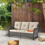 3 Seat Wicker Rattan High Back Curved Outdoor Patio Sofa with Cushions