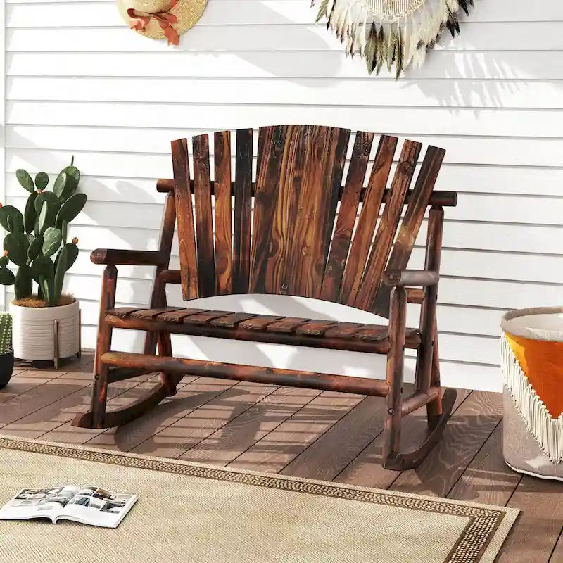 Costway Fauteuil à bascule Adirondack 2 places d'extérieur avec dossier haut et - Voir détails