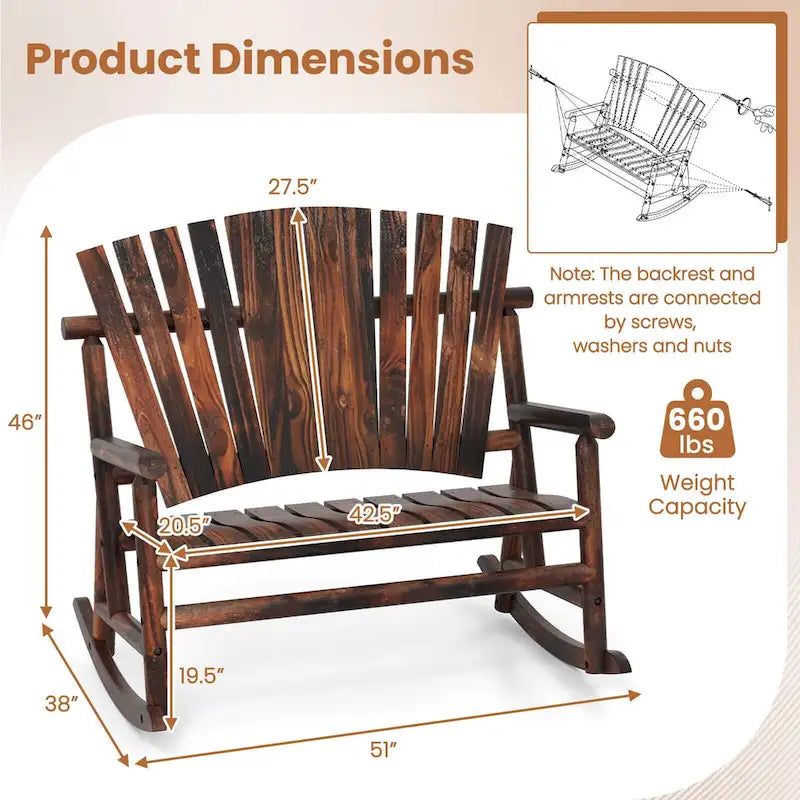 Costway Fauteuil à bascule Adirondack 2 places d'extérieur avec dossier haut et - Voir détails