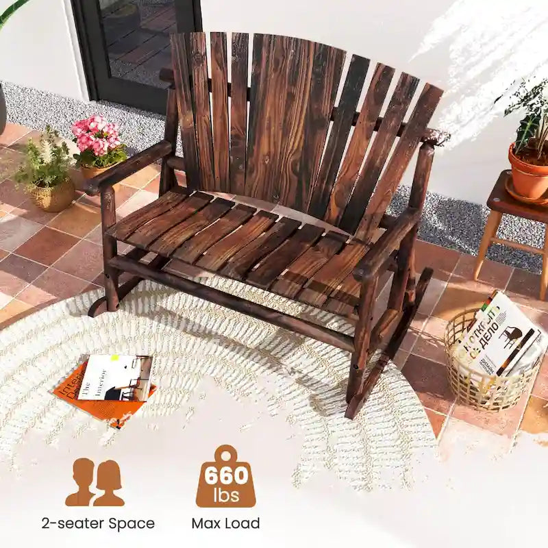 Costway Fauteuil à bascule Adirondack 2 places d'extérieur avec dossier haut et - Voir détails