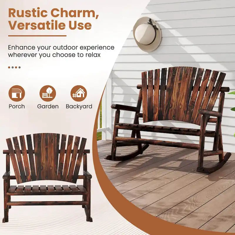 Costway Fauteuil à bascule Adirondack 2 places d'extérieur avec dossier haut et - Voir détails