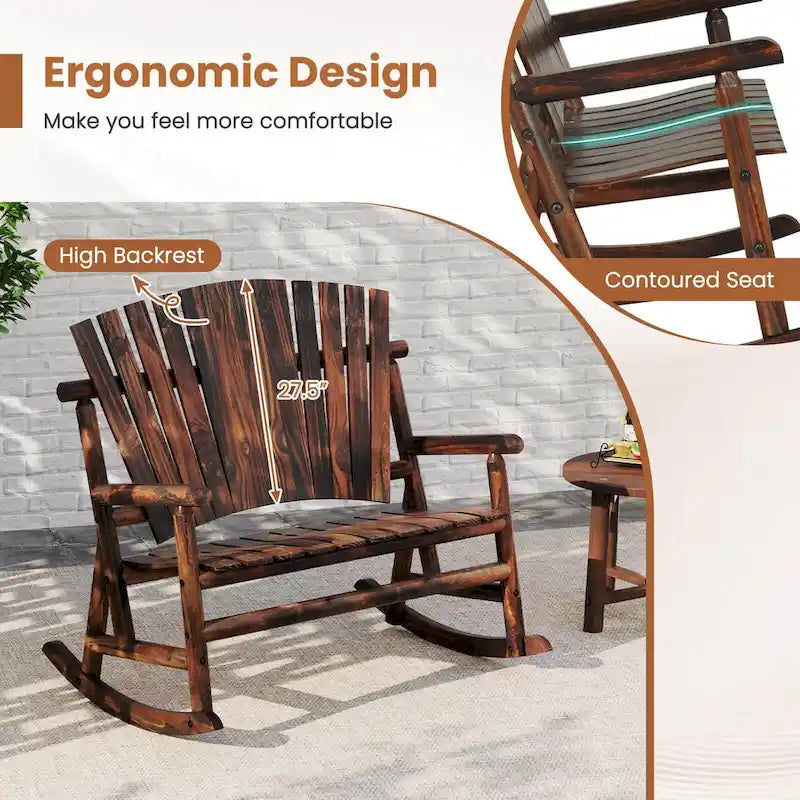 Costway Fauteuil à bascule Adirondack 2 places d'extérieur avec dossier haut et - Voir détails