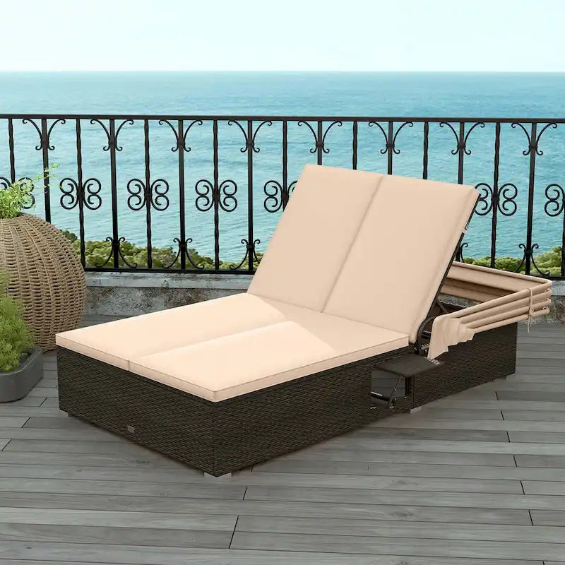 Costway 2-person Rattan Lounge Bed with Retractable Canopy 5-position - See Details